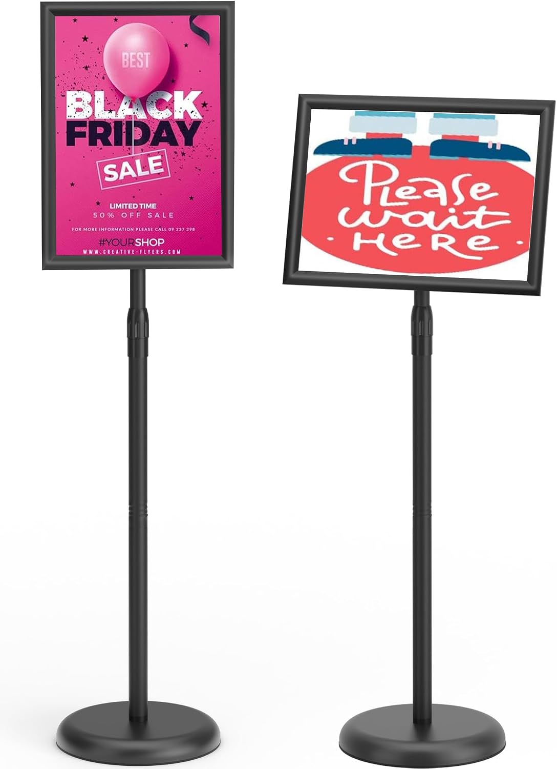 Adjustable Floor Standing Sign Holder, 8.5x11 inch, Round Base, 1 Pack